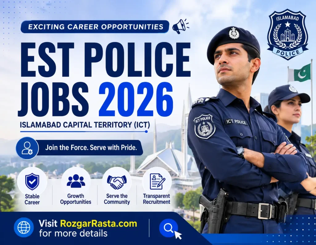ICT Police Jobs 2026 recruitment banner with police officers.